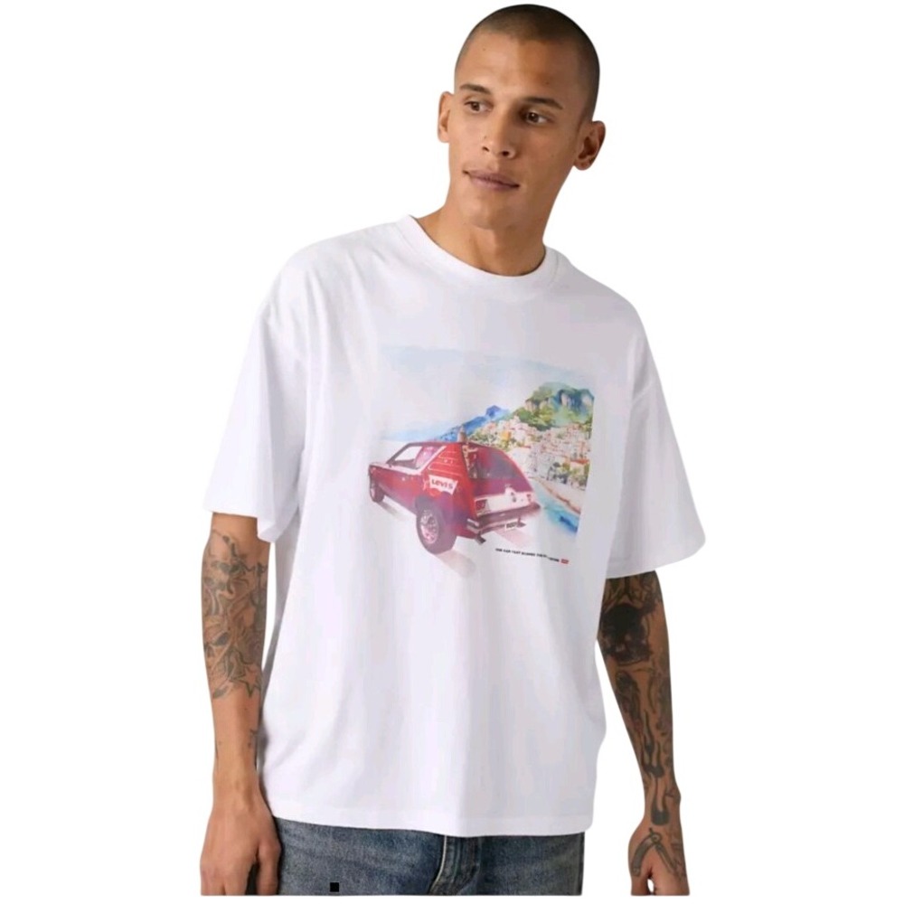 Levis Mens Medium White AMC Gremlin Vintage Car Graphic Boxy Fit T Shirt Cotton